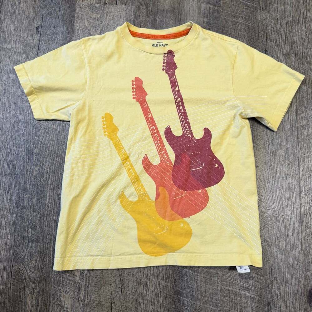 Old Navy Yellow Classic Fit Electric Guitars Graphic T-Shirt Large